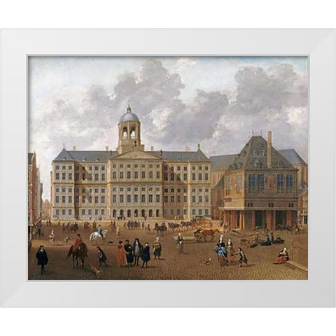 The Town Hall On The Dam, Amsterdam White Modern Wood Framed Art Print by Van Nickele, Isaac