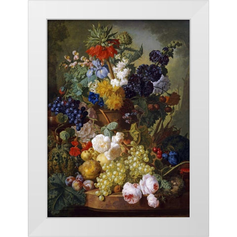 A Still Life of Flowers and Fruit White Modern Wood Framed Art Print by Van Os, Jan