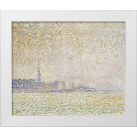 A View of Veere, Misty Morning White Modern Wood Framed Art Print by Van Rysselberghe, Theo