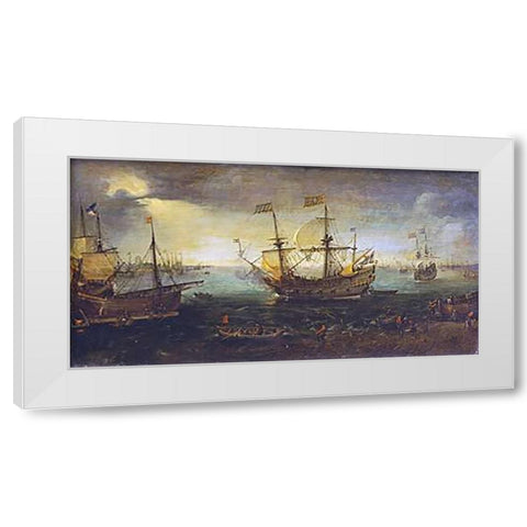 3 Master Firing a Saluted White Modern Wood Framed Art Print by Van Wieringen, Cornelis Claesz