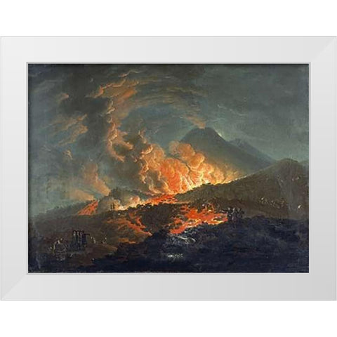 Vesuvius Erupting at Night White Modern Wood Framed Art Print by Volaire, Jacques Antoine