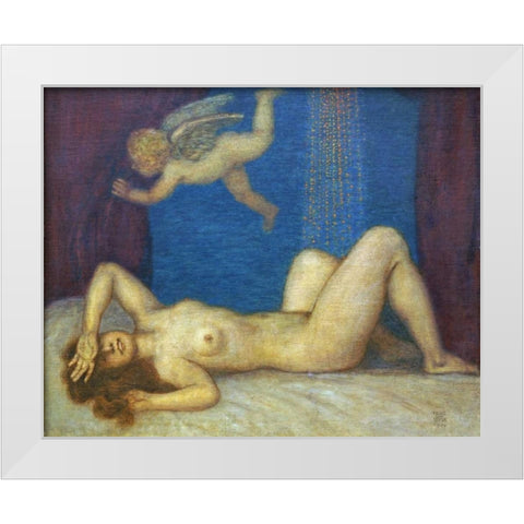 Danae and The Golden Shower White Modern Wood Framed Art Print by Von Stuck, Franz