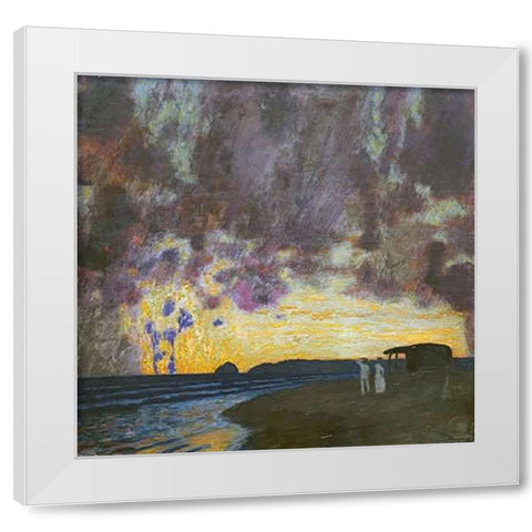Sunset By The Sea White Modern Wood Framed Art Print by Von Stuck, Franz