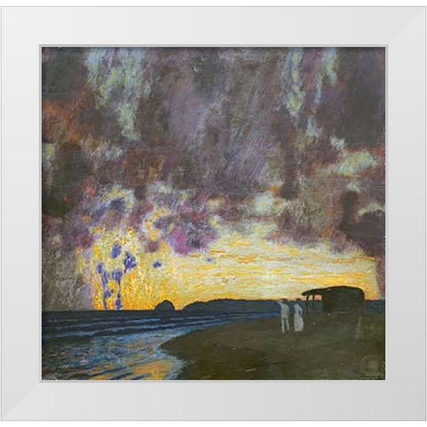 Sunset By The Sea White Modern Wood Framed Art Print by Von Stuck, Franz