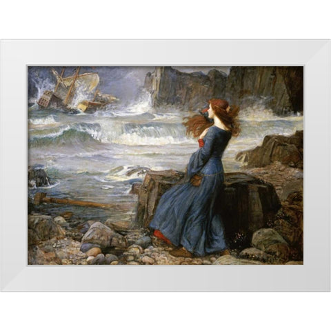 Miranda - The Tempest White Modern Wood Framed Art Print by Waterhouse, John William
