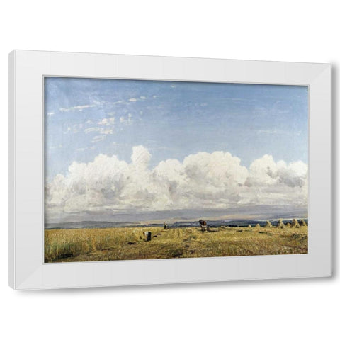 Building Haystacks White Modern Wood Framed Art Print by Wells, William Page Atkinson