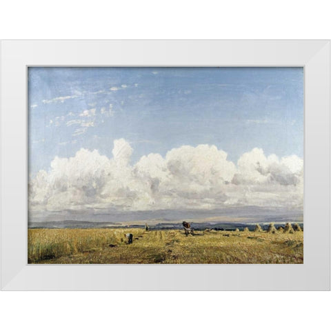Building Haystacks White Modern Wood Framed Art Print by Wells, William Page Atkinson