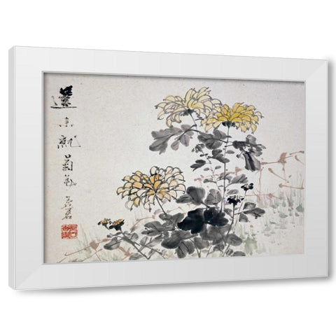 Chrysanthemums White Modern Wood Framed Art Print by Gu, Xu