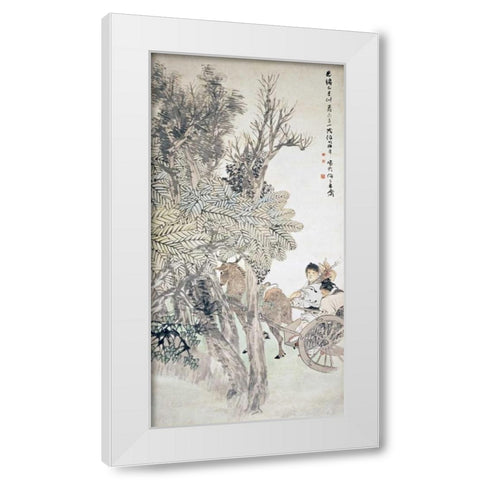 Deer Pulling a Chariot White Modern Wood Framed Art Print by Yi, Ren