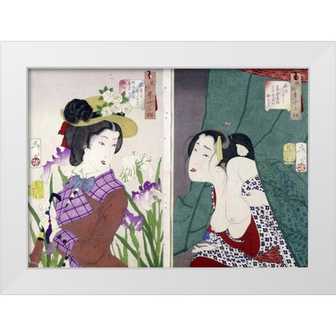 Strolling White Modern Wood Framed Art Print by Yoshitoshi, Tsukioka
