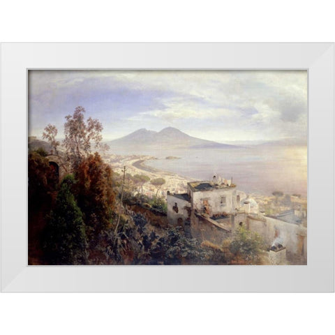 The Bay of Naples White Modern Wood Framed Art Print by Achenbach, Oswald