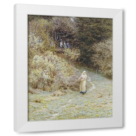 In The Primrose Wood White Modern Wood Framed Art Print by Allingham, Helen