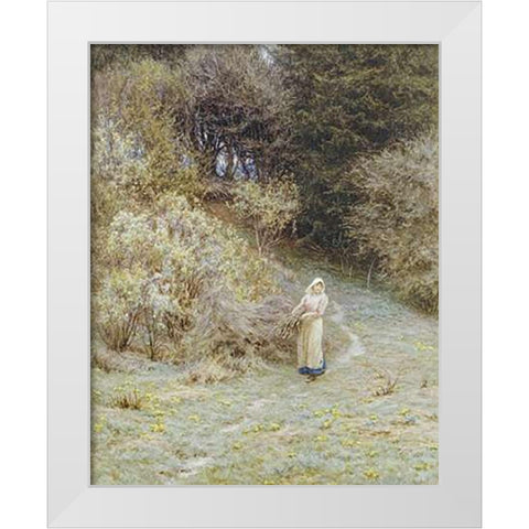 In The Primrose Wood White Modern Wood Framed Art Print by Allingham, Helen