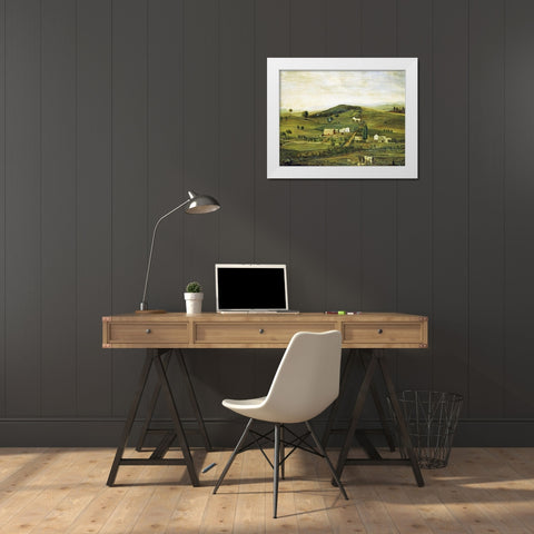 An American Farm: Fall View From The East White Modern Wood Framed Art Print by American School