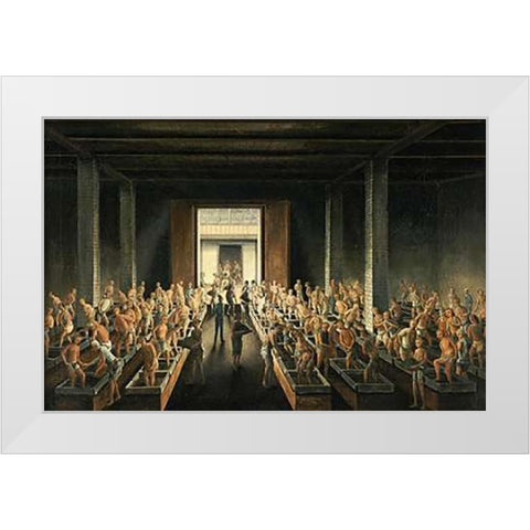 Filling Tea Chests White Modern Wood Framed Art Print by Anglo-Chinese School