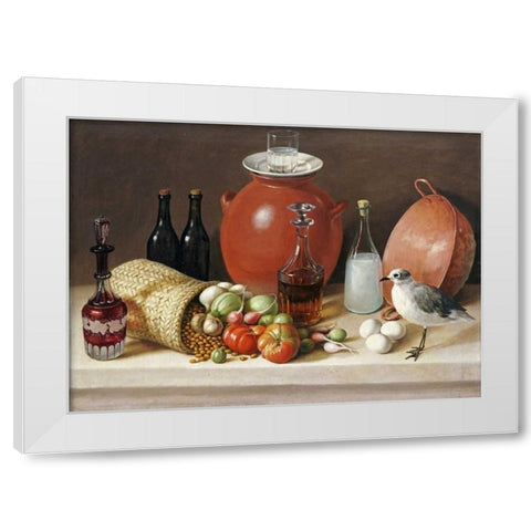 Still Life With a Bird and a Pitcher White Modern Wood Framed Art Print by Arrieta, Jose Agustin