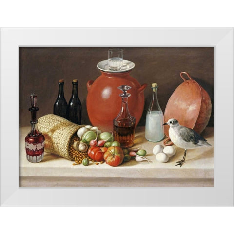 Still Life With a Bird and a Pitcher White Modern Wood Framed Art Print by Arrieta, Jose Agustin