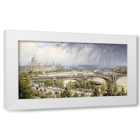 St Pauls From Waterloo Bridge White Modern Wood Framed Art Print by Ballin, Auguste