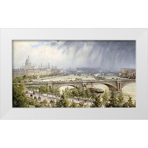 St Pauls From Waterloo Bridge White Modern Wood Framed Art Print by Ballin, Auguste