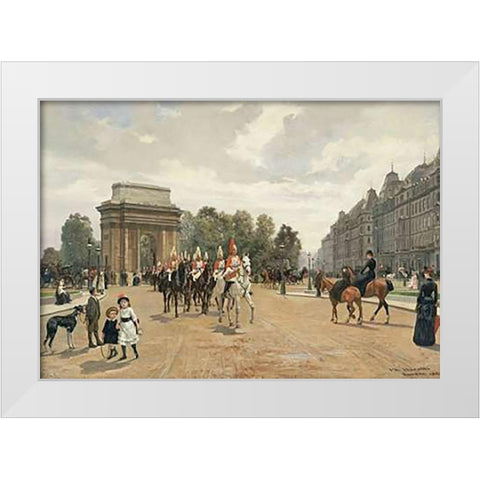 The Life Guards Passing Hyde Park Corner, London White Modern Wood Framed Art Print by Baratti, Felippo