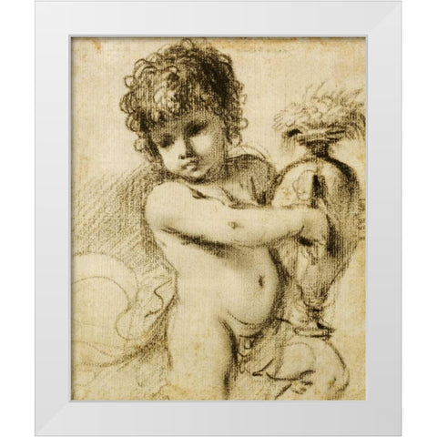 A Putto With a Vase White Modern Wood Framed Art Print by Barbieri, Giovanni Francesco