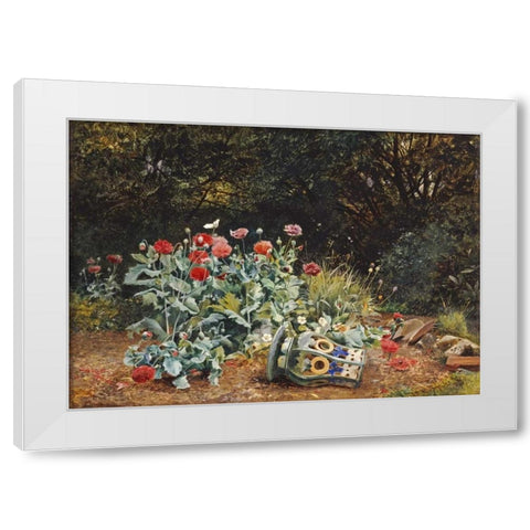 Summer Flowers In a Quiet Corner of a Garden White Modern Wood Framed Art Print by Bates, David