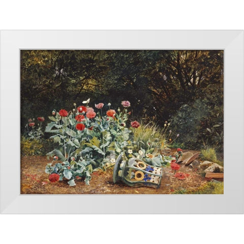 Summer Flowers In a Quiet Corner of a Garden White Modern Wood Framed Art Print by Bates, David