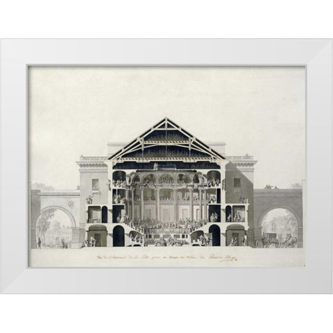 Cross-Section of The Front Section of The Theatre White Modern Wood Framed Art Print by Belanger, Francois-Joseph