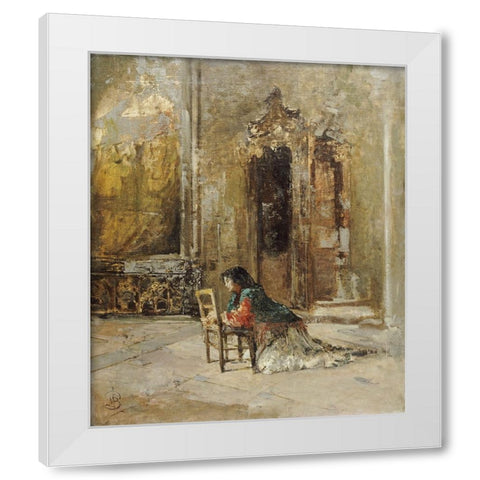 A Woman at Prayer In a Church White Modern Wood Framed Art Print by Bianchi, Mose