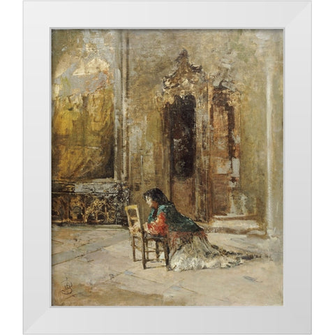 A Woman at Prayer In a Church White Modern Wood Framed Art Print by Bianchi, Mose