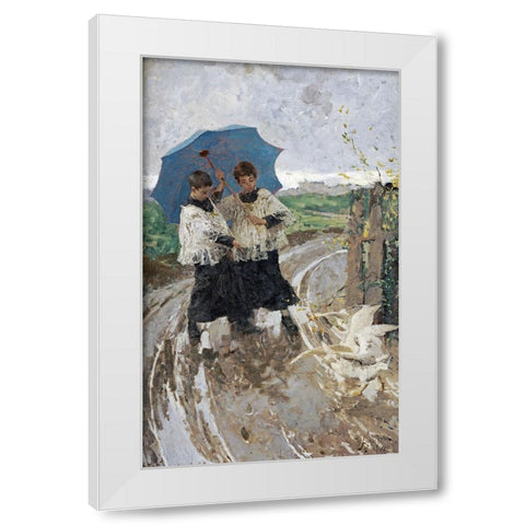 The Return From The Festival White Modern Wood Framed Art Print by Bianchi, Mose