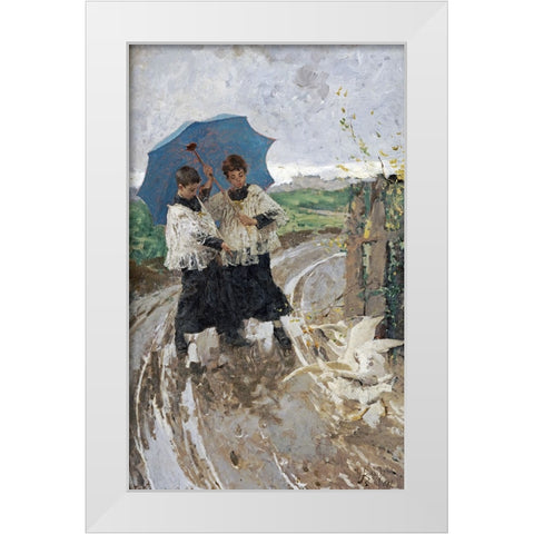 The Return From The Festival White Modern Wood Framed Art Print by Bianchi, Mose