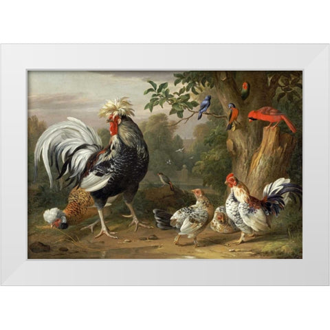 Poultry and Other Birds In The Garden of a Mansion White Modern Wood Framed Art Print by Bogdany, Jacob
