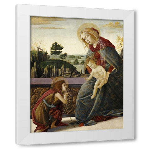 The Madonna and Child With The Young Saint John The Baptist White Modern Wood Framed Art Print by Botticelli, Sandro