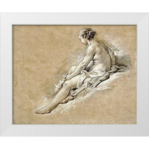 A Nude Girl Seated White Modern Wood Framed Art Print by Boucher, Francois
