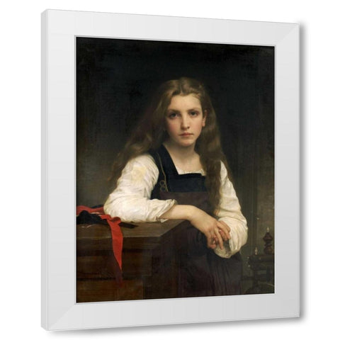 The Fair Spinner White Modern Wood Framed Art Print by Bouguereau, William-Adolphe