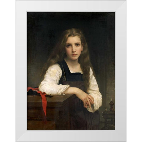 The Fair Spinner White Modern Wood Framed Art Print by Bouguereau, William-Adolphe