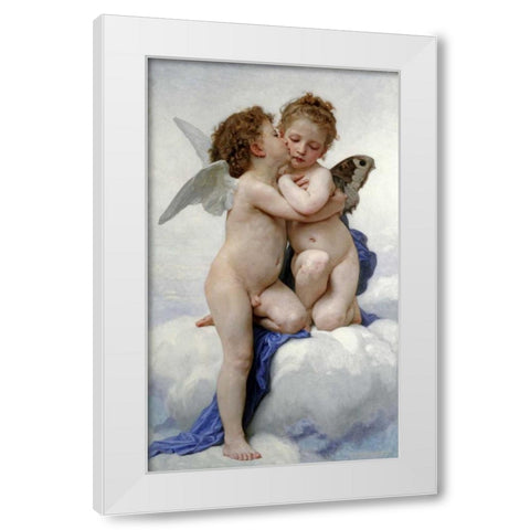 The First Kiss White Modern Wood Framed Art Print by Bouguereau, William-Adolphe