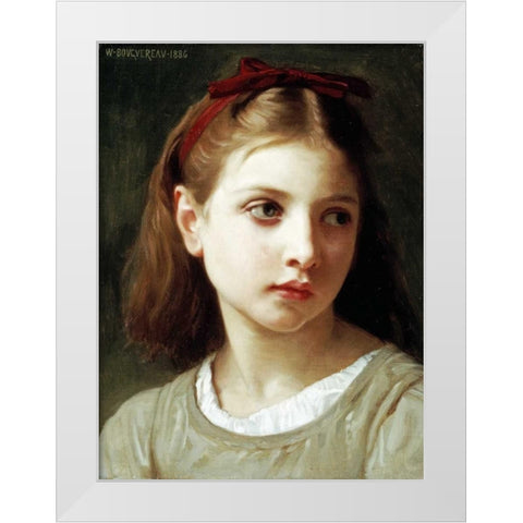 Une Petite Fille White Modern Wood Framed Art Print by Bouguereau, William-Adolphe