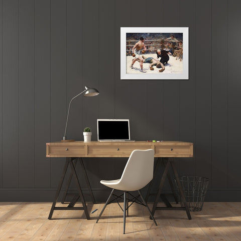 The Knock Out White Modern Wood Framed Art Print by Bourgonnier, Claude Charles