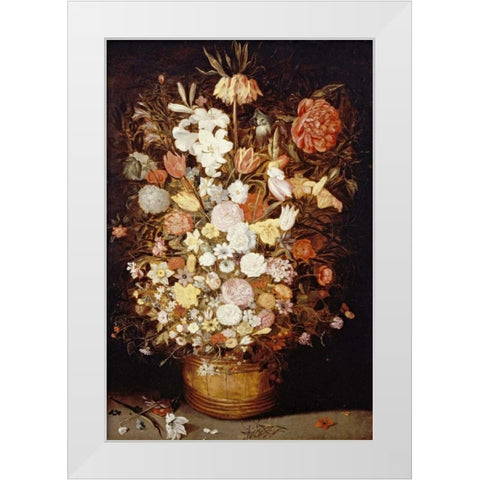A Crown Imperial, a Peony and Other Flowers White Modern Wood Framed Art Print by Jan Brueghel the Younger