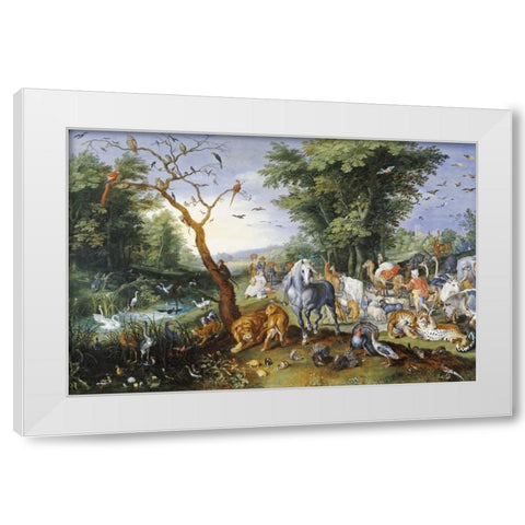 Animals Entering Noahs Ark White Modern Wood Framed Art Print by Jan Brueghel the Younger
