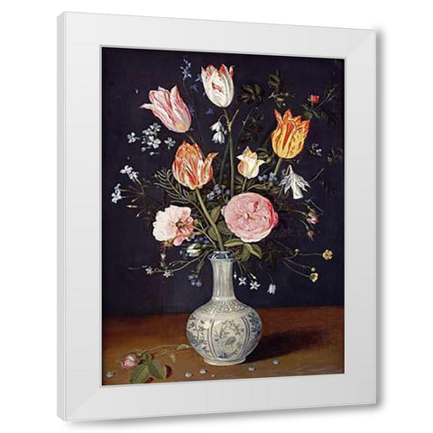 Tulips, Roses, Forget-Me-Nots and Other Flowers White Modern Wood Framed Art Print by Brueghel, Jan