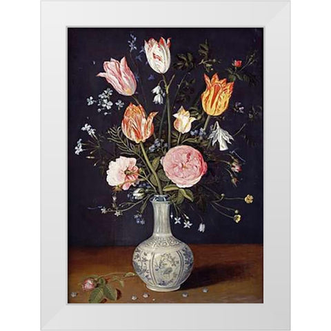 Tulips, Roses, Forget-Me-Nots and Other Flowers White Modern Wood Framed Art Print by Brueghel, Jan