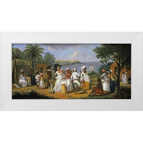 Natives Dancing In The Island of Dominica White Modern Wood Framed Art Print by Brunais, Augustin