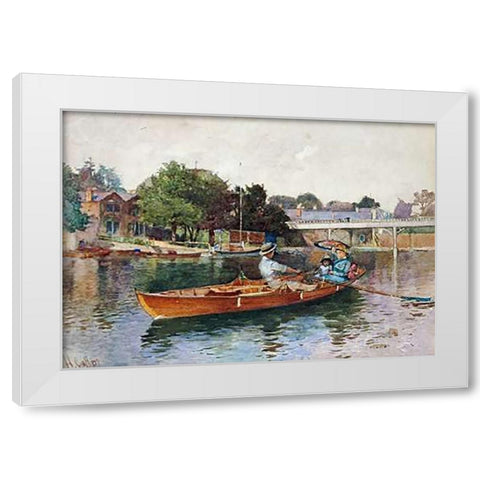 A Boating Party On The Thames at Cookham White Modern Wood Framed Art Print by Caffieri, Hector