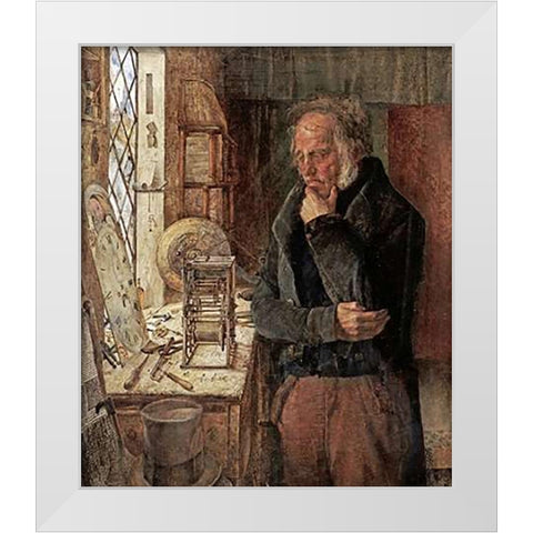 Our Village Clockmaker Solving a Problem White Modern Wood Framed Art Print by Campbell, James