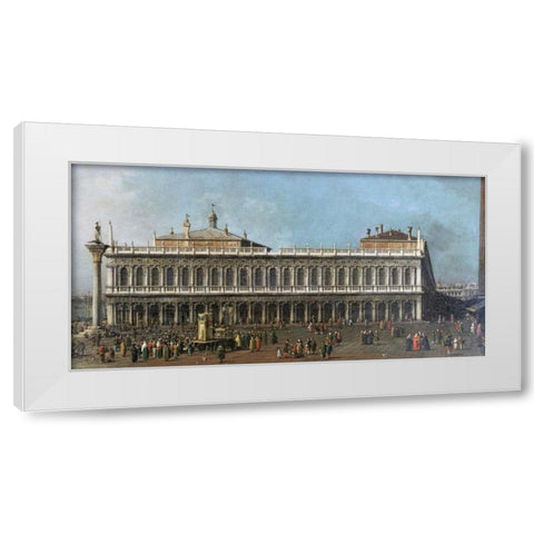 The Library and The Piazetta, Venice White Modern Wood Framed Art Print by Canal, Giovanni Antonio