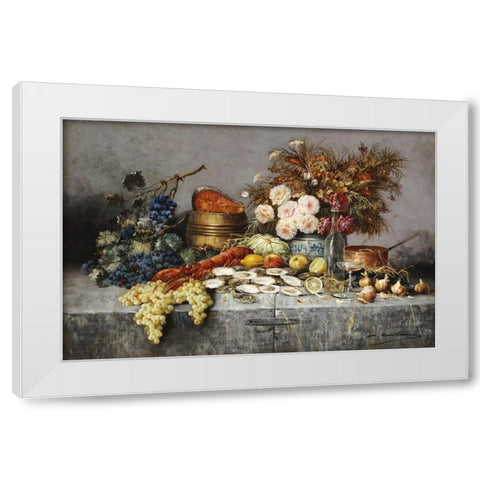 A Bountiful Table White Modern Wood Framed Art Print by Carlier, Modeste