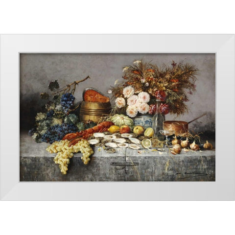 A Bountiful Table White Modern Wood Framed Art Print by Carlier, Modeste
